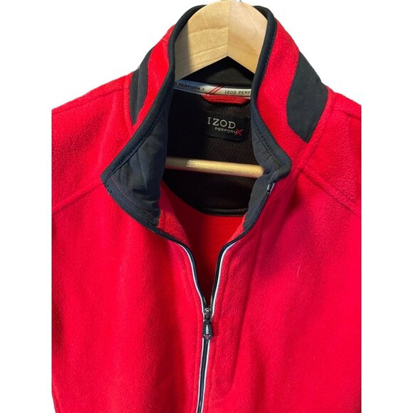 Izod Performance Red Fleece Black Panel Full Zip Sleeveless Vest Sz L - Picture 4 of 6